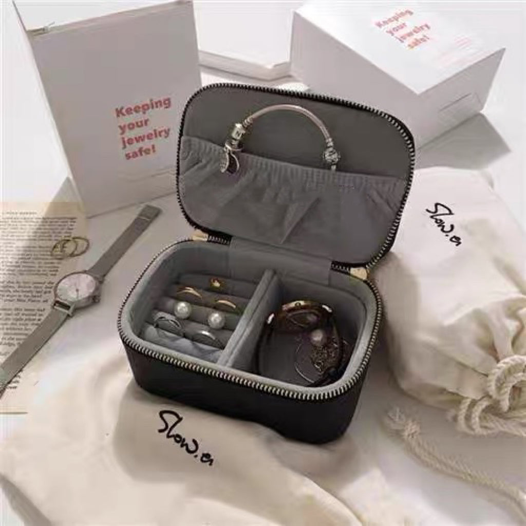 Small Jewelry Organizer Mini Travel Jewelry Case Boxes Portable Jewelry Box Zipper Leather Jewelry Box