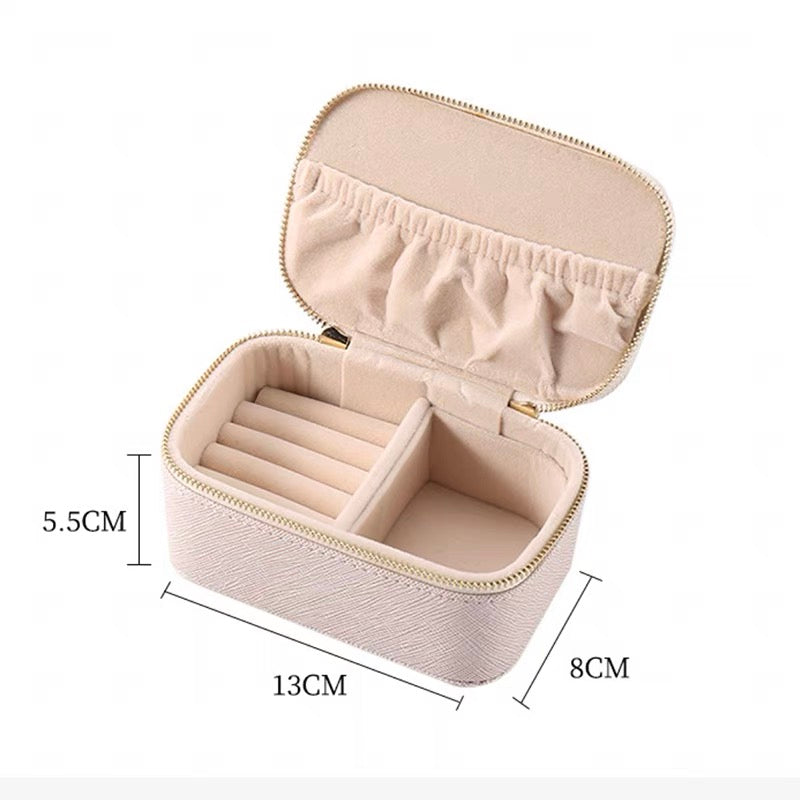 Small Jewelry Organizer Mini Travel Jewelry Case Boxes Portable Jewelry Box Zipper Leather Jewelry Box