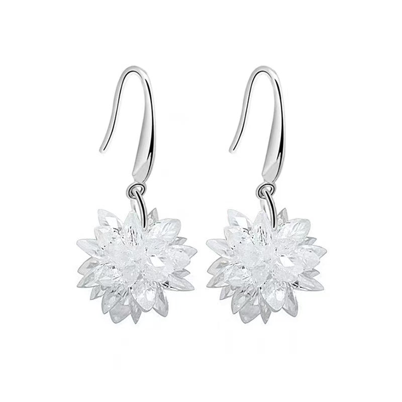 Ice Flower Earrings | Frozen Snow Flake Crystal Earrings | Crystal Drop Earrings with Gold Hoop for Women
