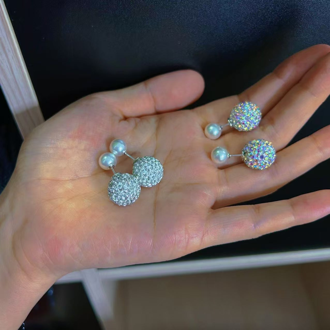 Absolute Holiday Must-Have Earrings Disco Ball Super Shiny Double Sided Earrings with Pearl
