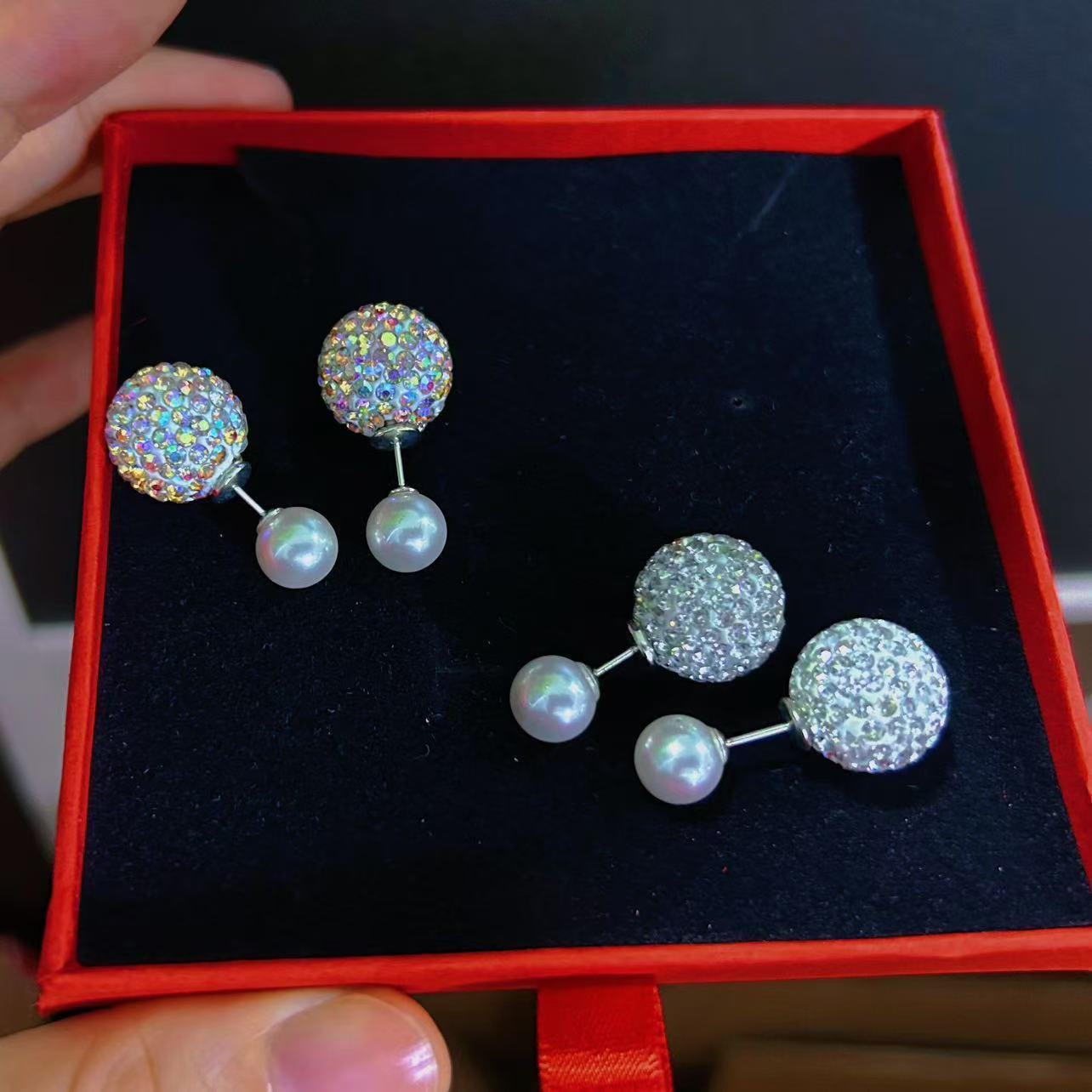 Absolute Holiday Must-Have Earrings Disco Ball Super Shiny Double Sided Earrings with Pearl
