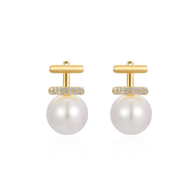 14mm Pearl Earring Jackets Gold Stud with Pearl Drop Earrings 3 Color Available