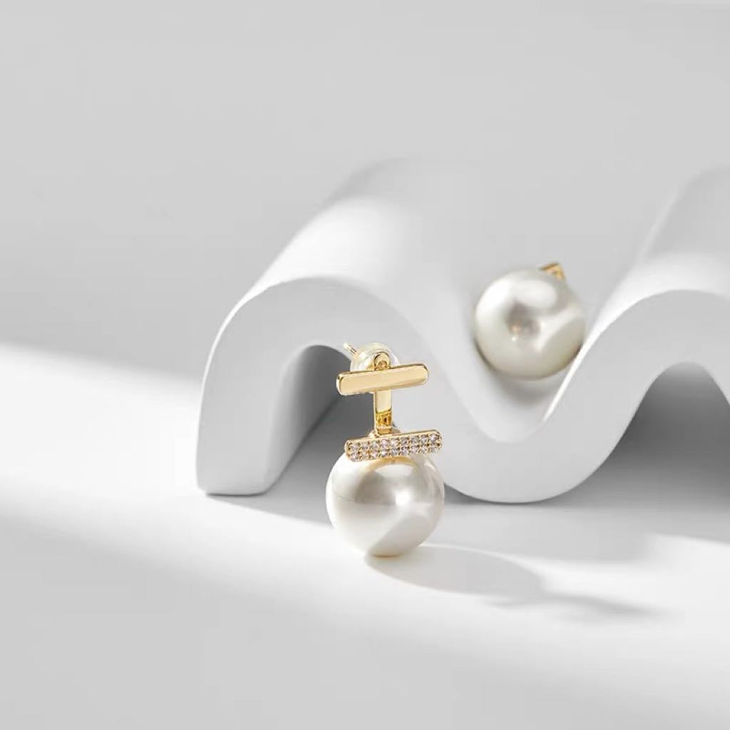 14mm Pearl Earring Jackets Gold Stud with Pearl Drop Earrings 3 Color Available