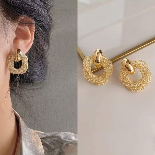 Gold and Silver Crystal Twist Earrings Double Twisted Hoop Earrings with Silver Pin