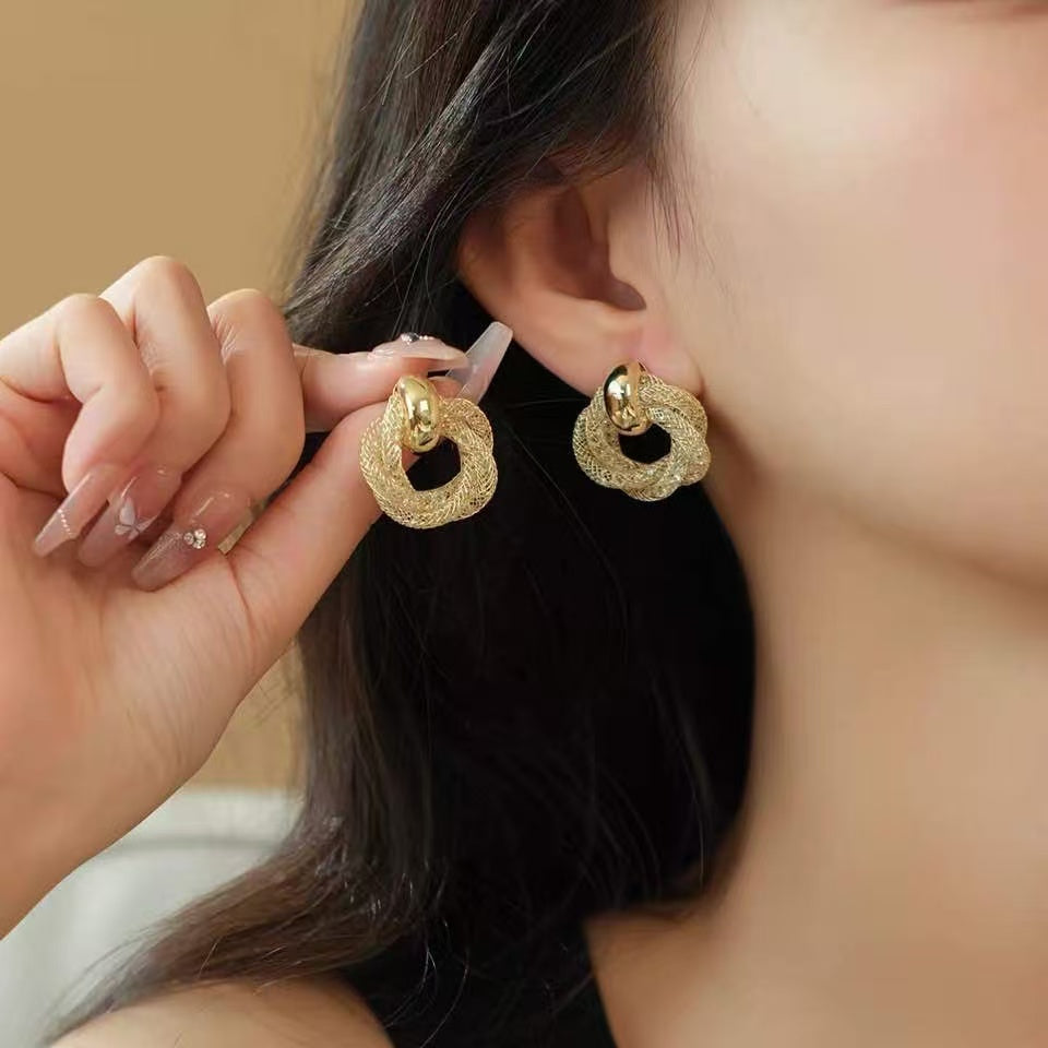 Gold and Silver Crystal Twist Earrings Double Twisted Hoop Earrings with Silver Pin