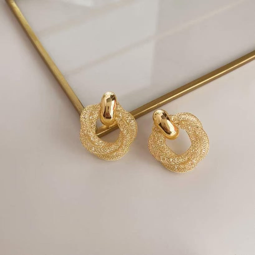 Gold and Silver Crystal Twist Earrings Double Twisted Hoop Earrings with Silver Pin