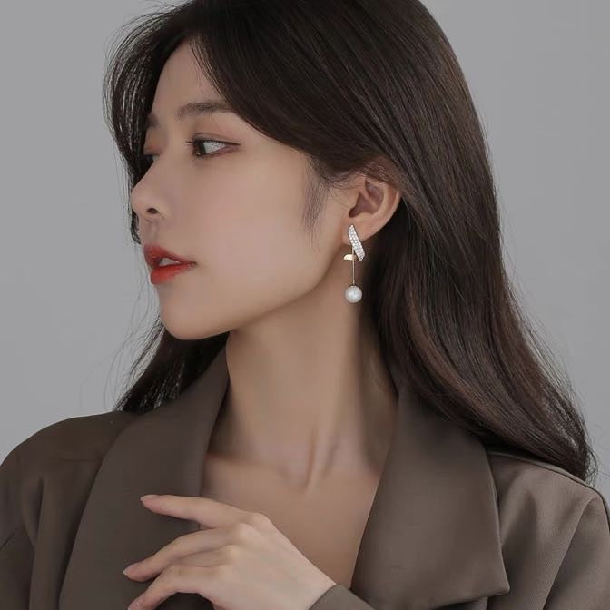 Diamond Pearl Dangle Earrings | Pearl Earring Jackets with Sterling Silver Pins