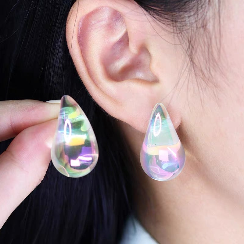 Big Gold and Silver Chunky Hoop Earrings Teardrop Huggie Earrings with S925 Silver Pin