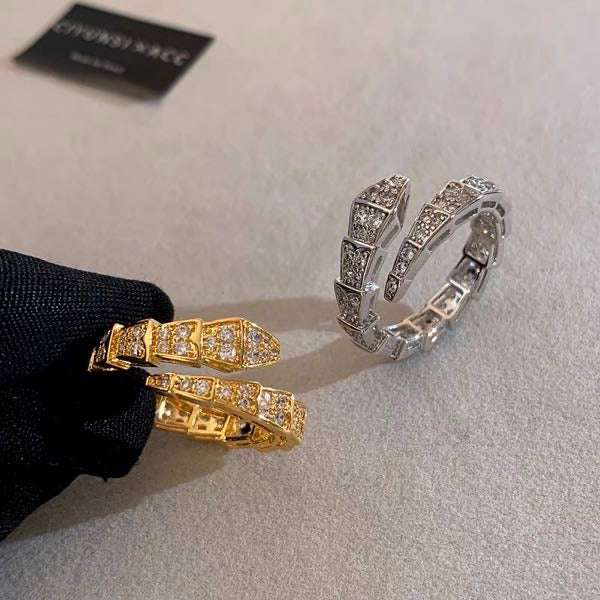 Diamond Snake Rings Gold and Silver Plated Crystal Open Ring Size Adjustable