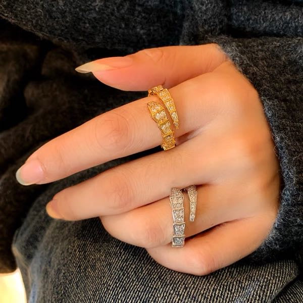 Diamond Snake Rings Gold and Silver Plated Crystal Open Ring Size Adjustable
