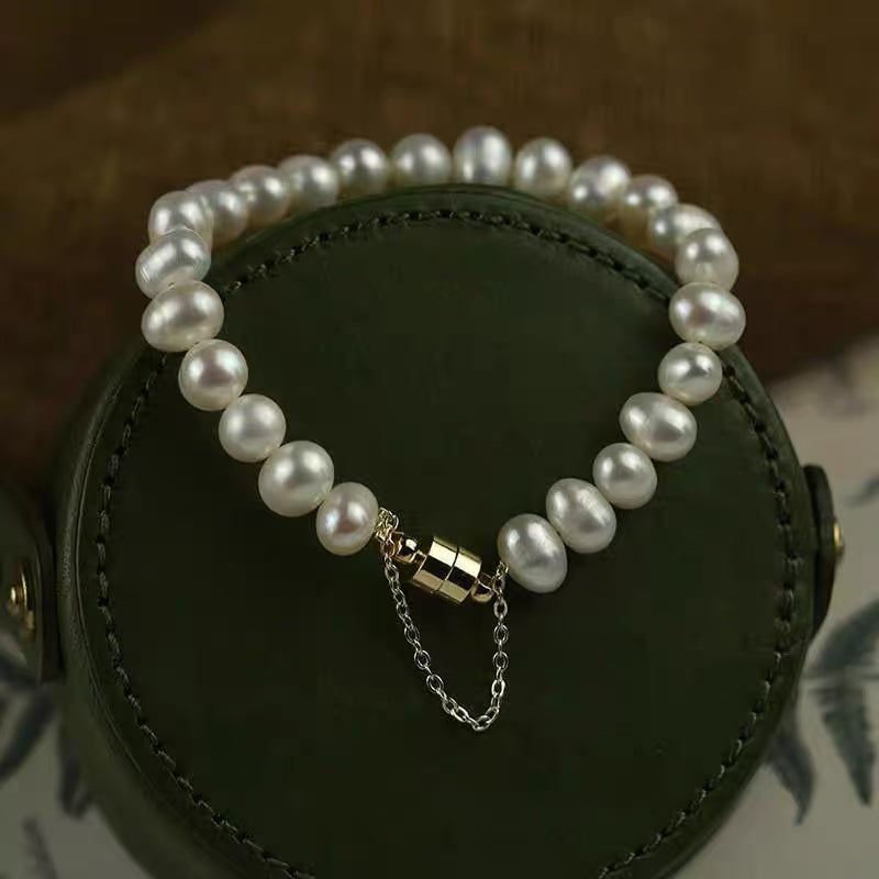 Magnetic Freshwater Pearl Bracelet | AAA Real White Pearl Bracelet (7-8.5 Inches)