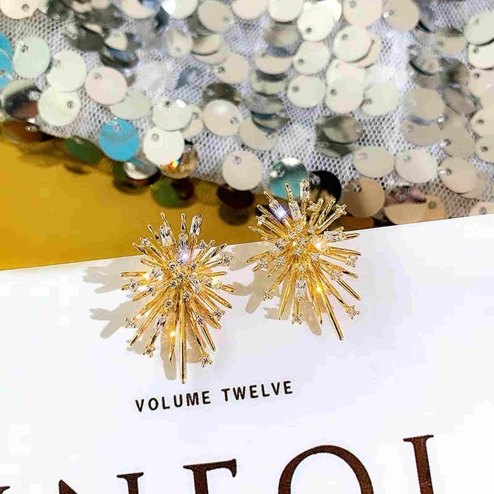 Crystal Earring Studs Designed Gold and Silver Firework Earrings with s925 Silver Pin