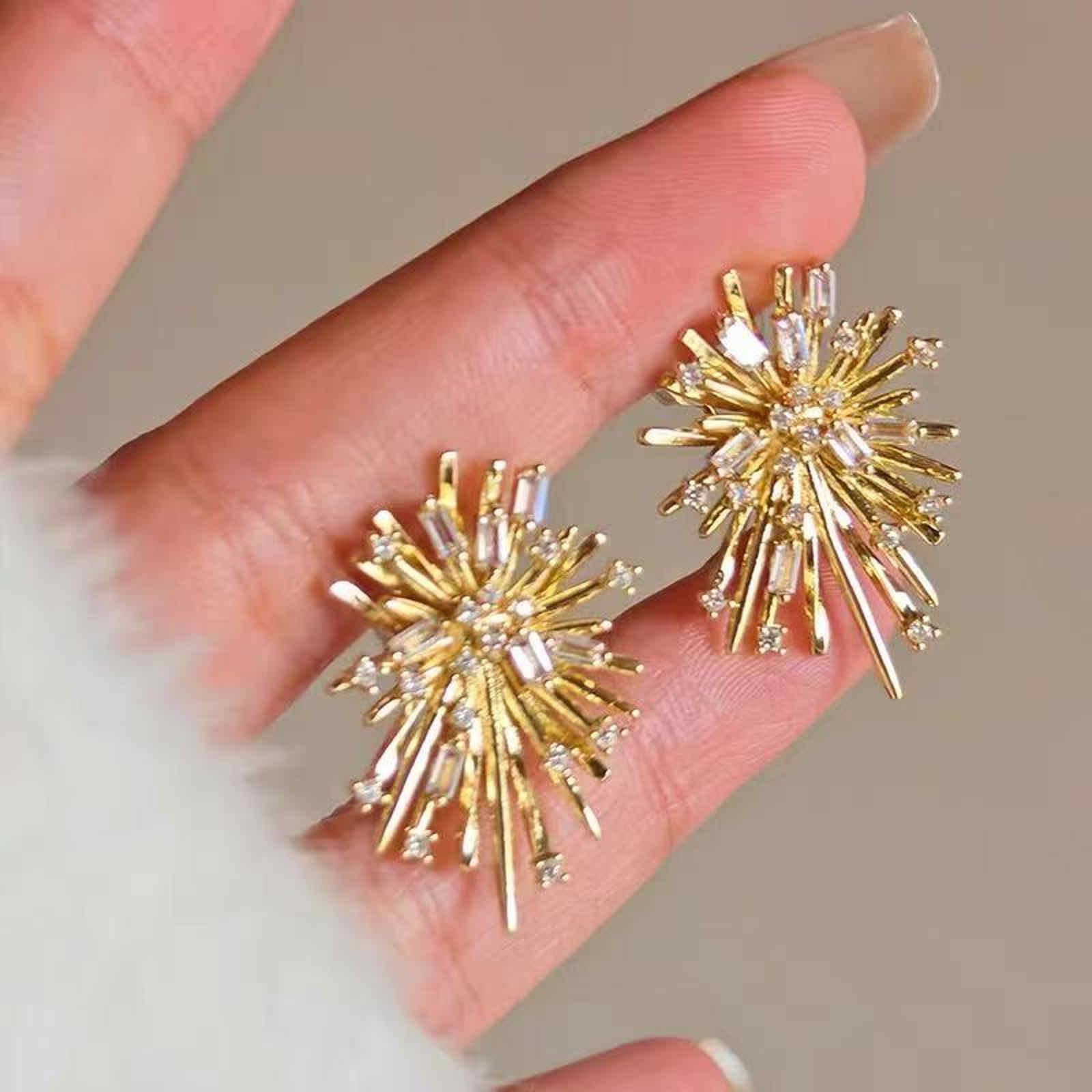 Crystal Earring Studs Designed Gold and Silver Firework Earrings with s925 Silver Pin