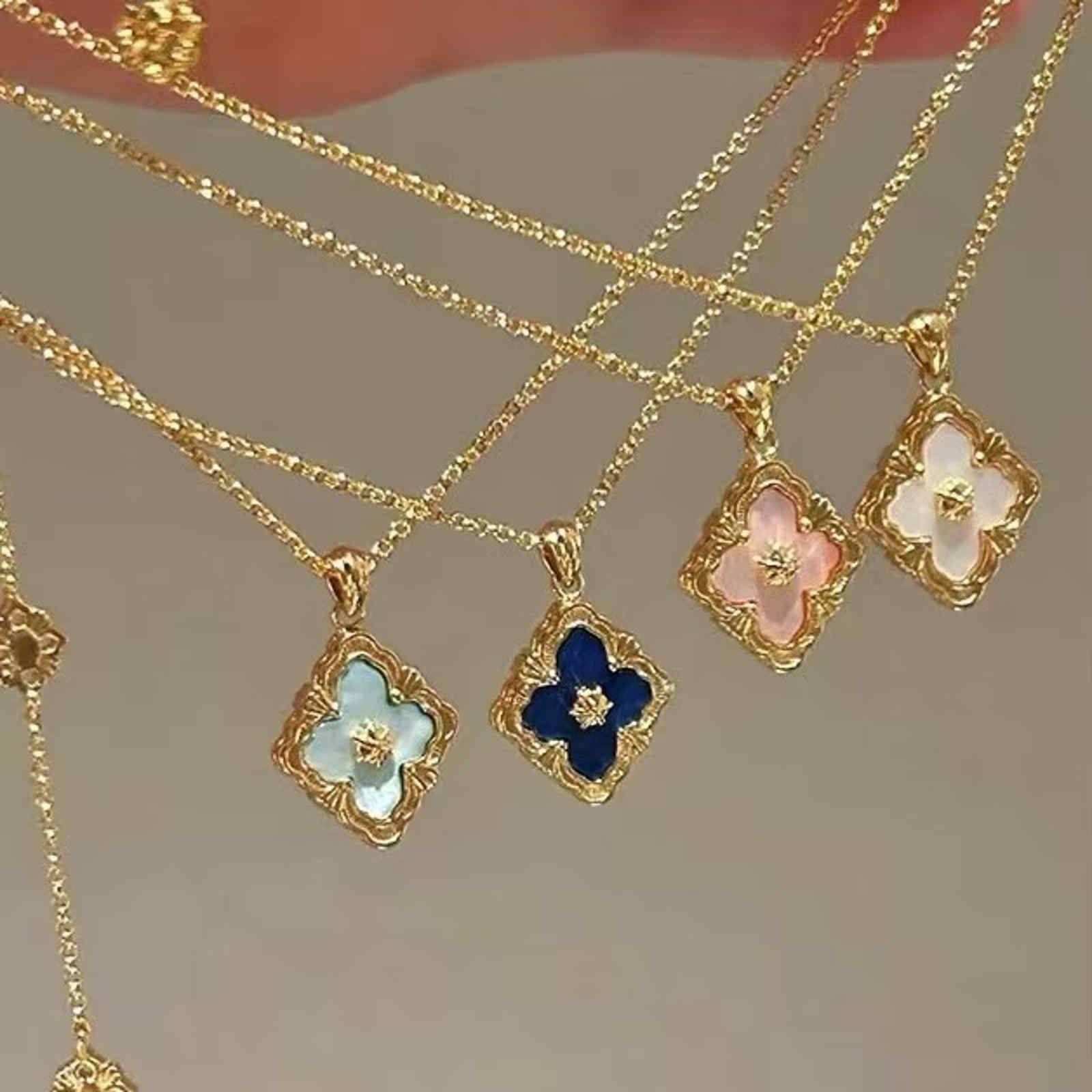 Luxury Mother of Pearl Clover Necklace 14K Gold Plated Chain Necklace