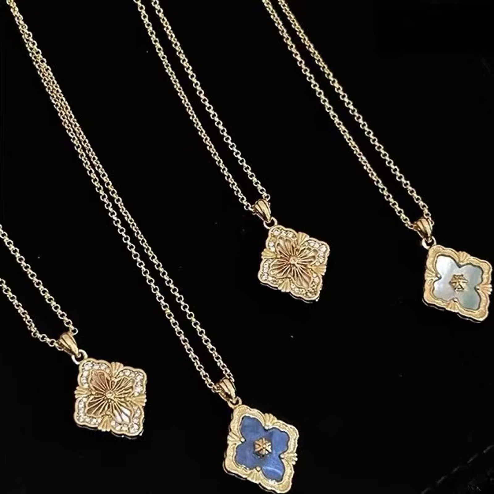 Luxury Mother of Pearl Clover Necklace 14K Gold Plated Chain Necklace