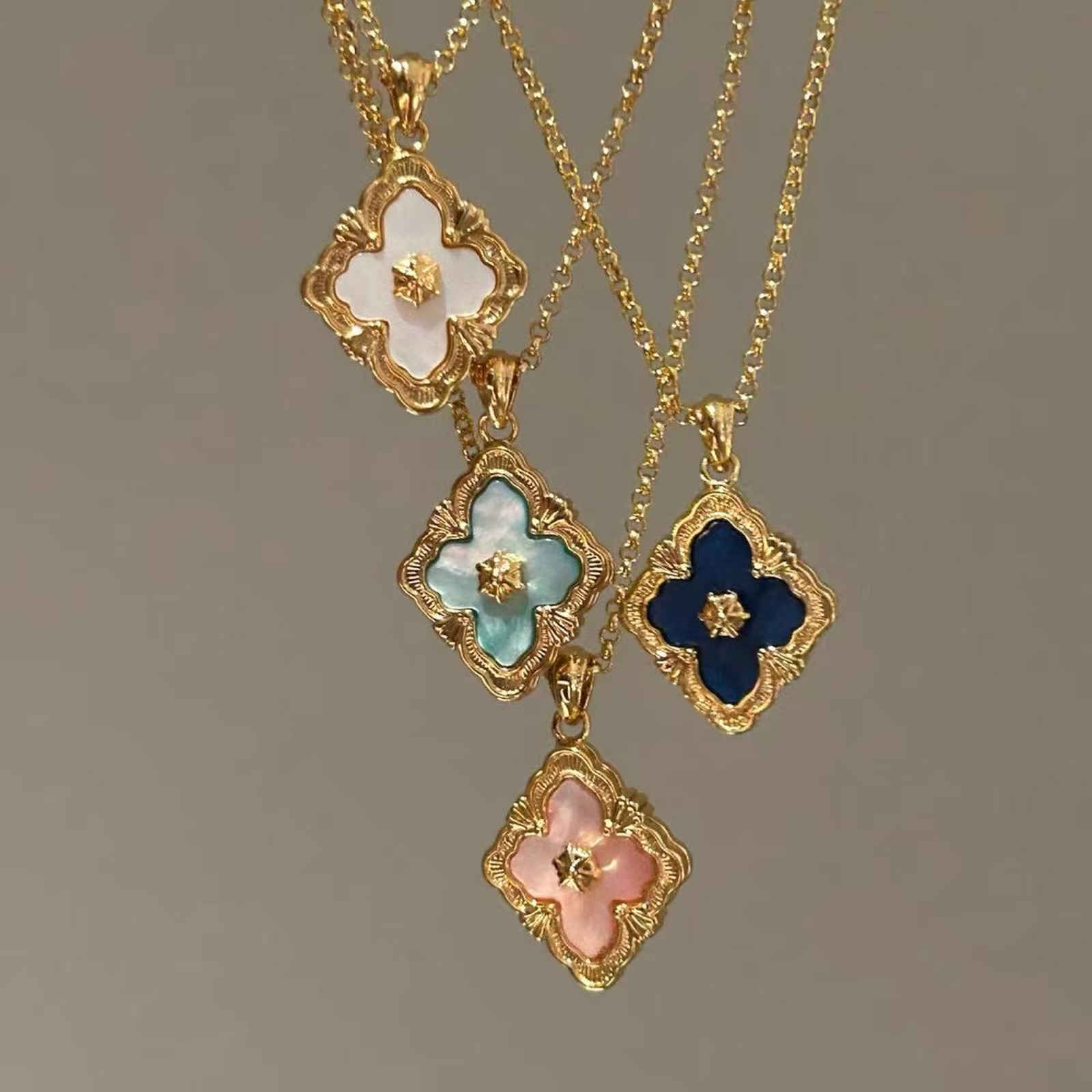 Luxury Mother of Pearl Clover Necklace 14K Gold Plated Chain Necklace