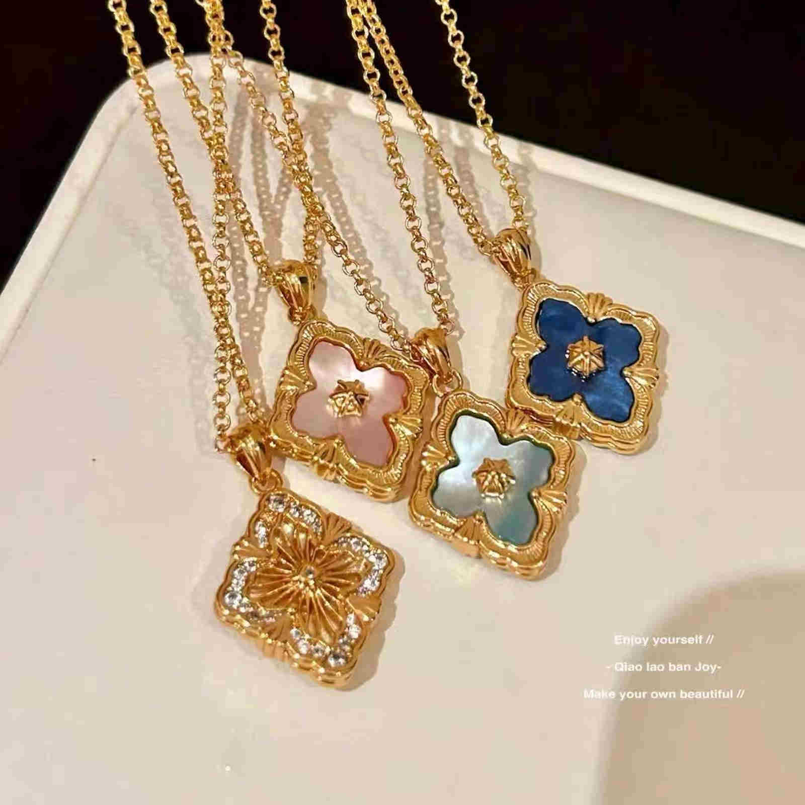 Luxury Mother of Pearl Clover Necklace 14K Gold Plated Chain Necklace