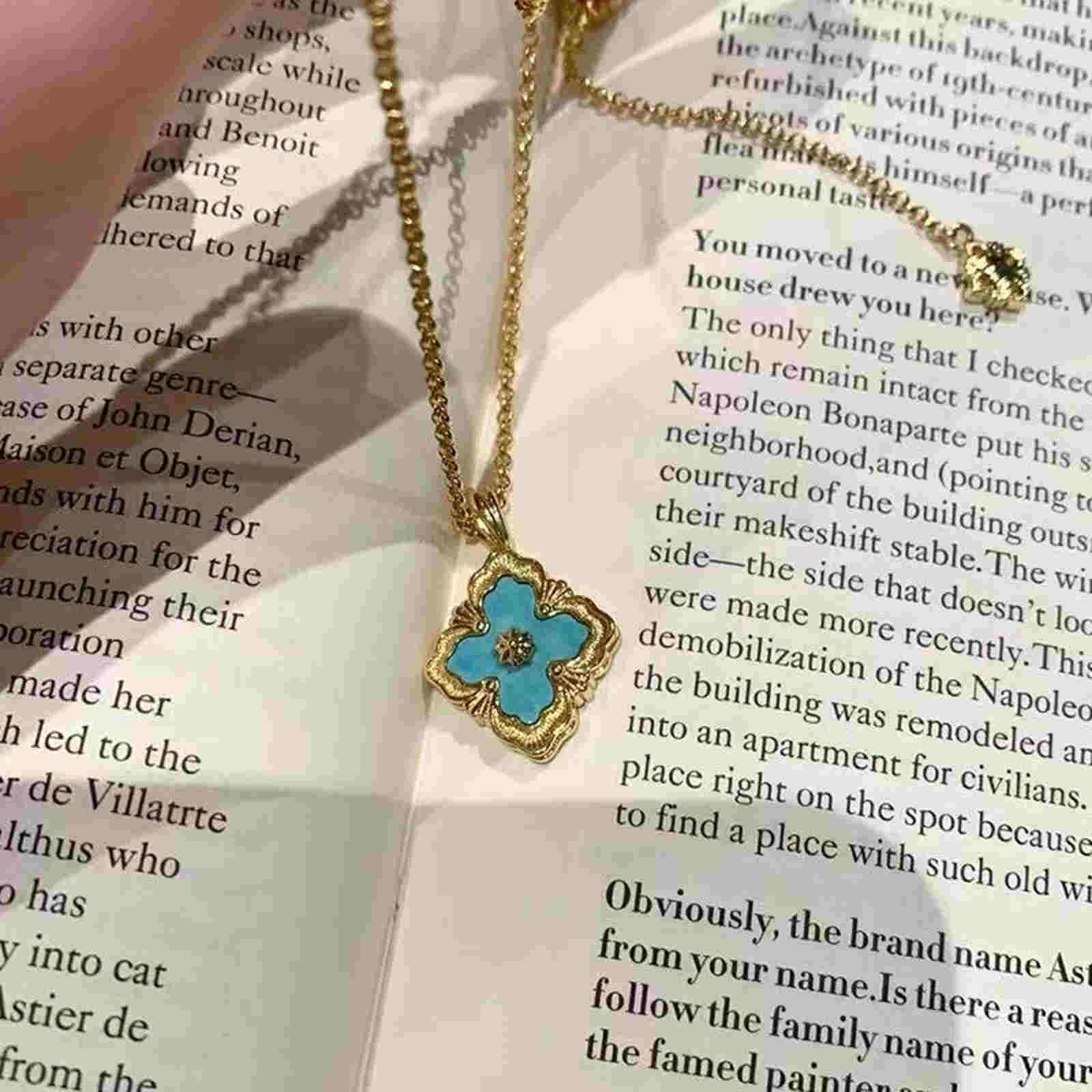 Luxury Mother of Pearl Clover Necklace 14K Gold Plated Chain Necklace