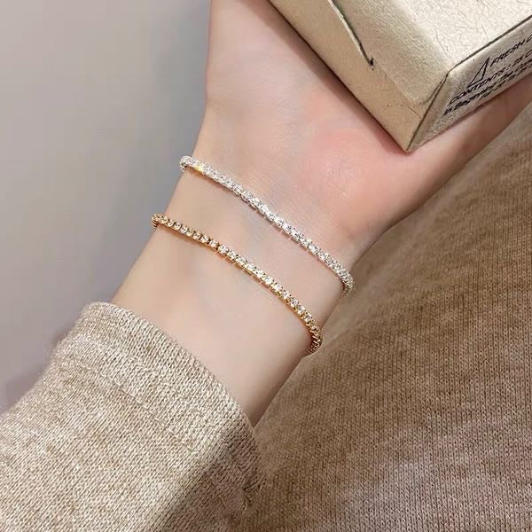 Super Shiny Diamond Bracelet Gold and Silver Tennis Bracelet with Silver Clasp 17cm for Women and Men