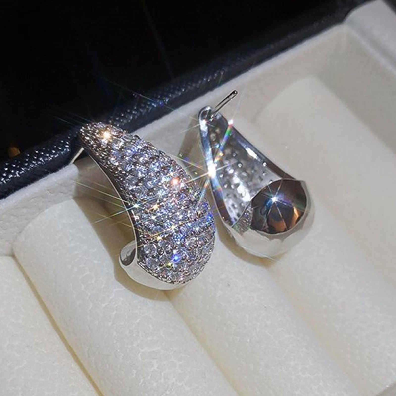 Chunky Crystal Dupes Large Teardrop Earrings Gold and Silver Half Hoop Earrings