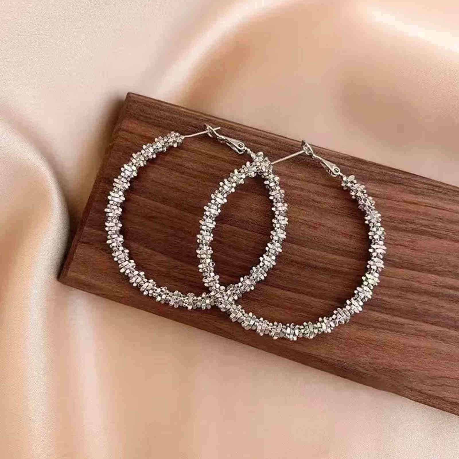 Gold and Silver Hoop Earrings Shiny Beads Hoop Earrings with Silver Pin 3 Sizes