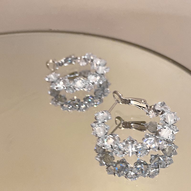 Grandes boucles d'oreilles créoles en cristal et diamants scintillants avec broches en argent S925