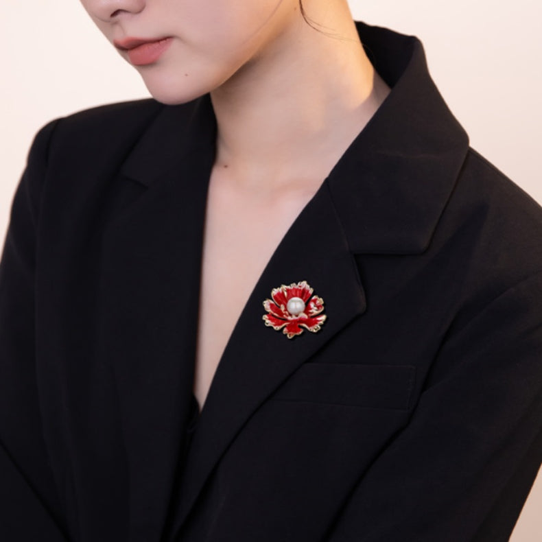 Best Gift Choice Peony Brooch Large Flower Pearl Brooch Pin White Red Purple Available