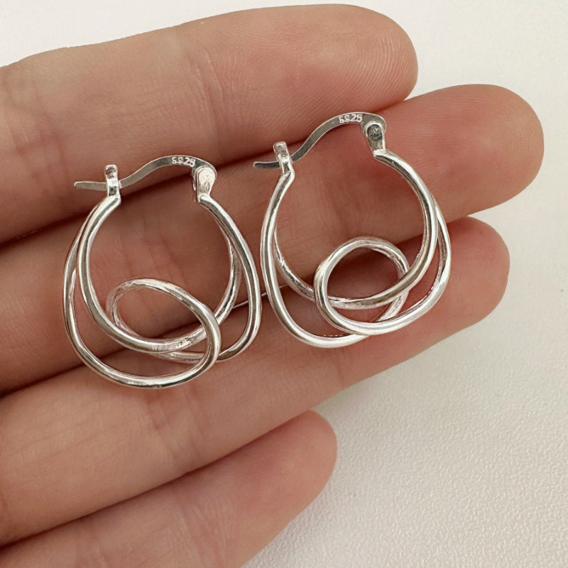 S925 Silver Freeform Hoop Earring | Irregular Hoop Silver Earrings | Large Silver Hoop Circle Earrings