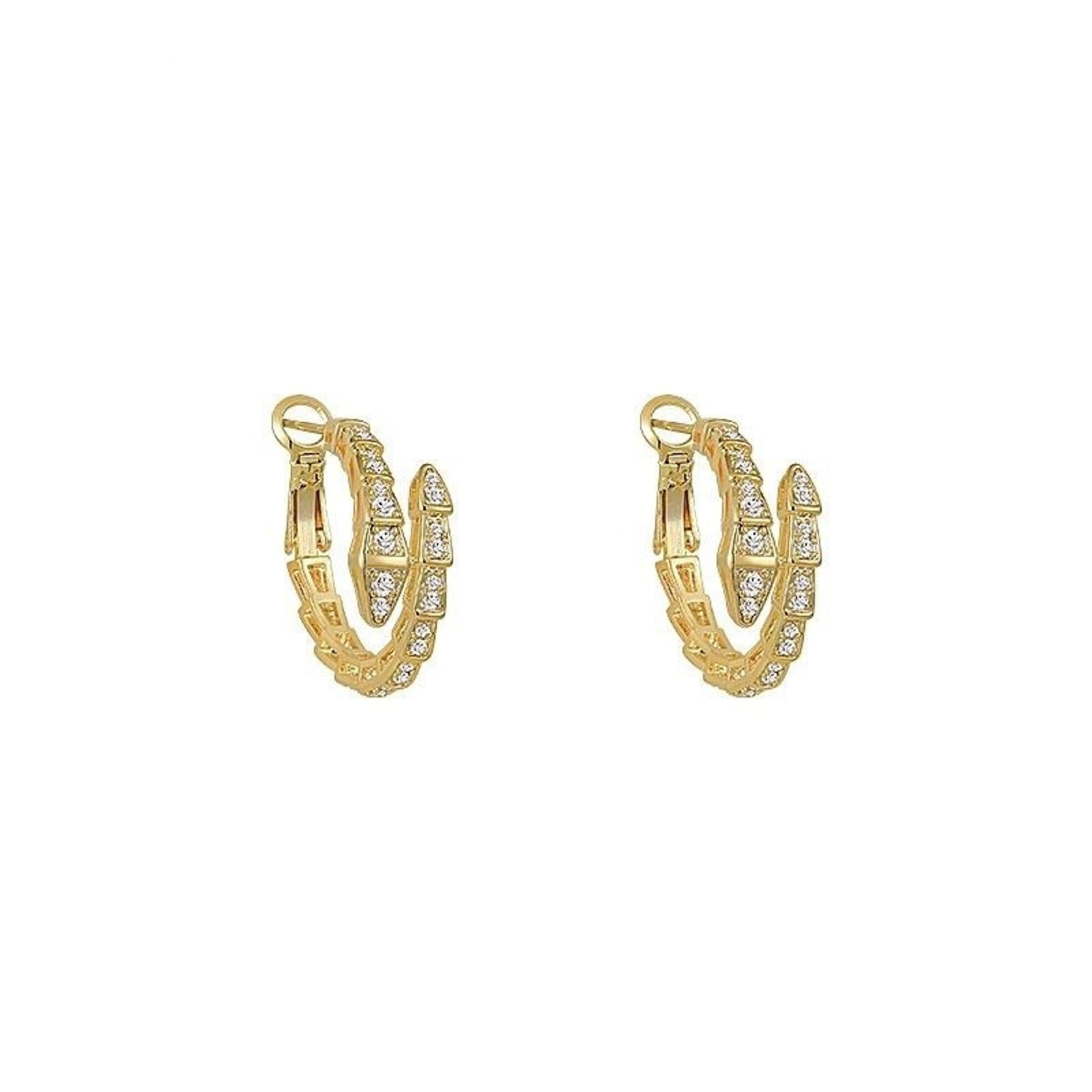 Big Diamond Snake Earrings Stunning Gold and Silver Snake Hoop Earrings with Silver Pin