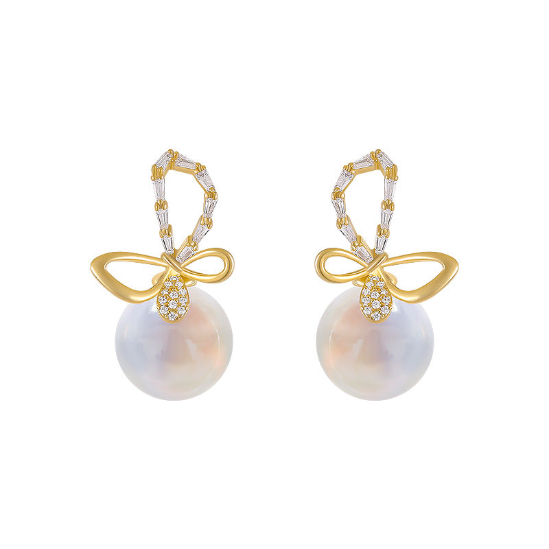 Opal Drop Earrings Gold Bowknot Design Moonstone Earrings with S925 Silver Pin Gift for Girls