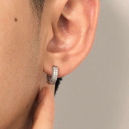 Gold and Silver Diamond Huggie Earrings Small Hip-Hop Cool Hoop Earrings For Men