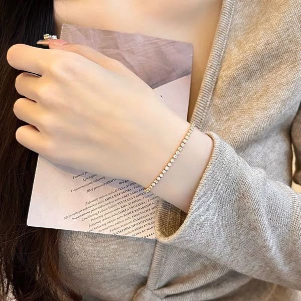 Super Shiny Diamond Bracelet Gold and Silver Tennis Bracelet with Silver Clasp 17cm for Women and Men