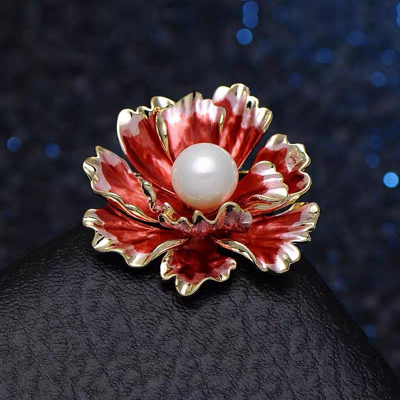 Best Gift Choice Peony Brooch Large Flower Pearl Brooch Pin White Red Purple Available