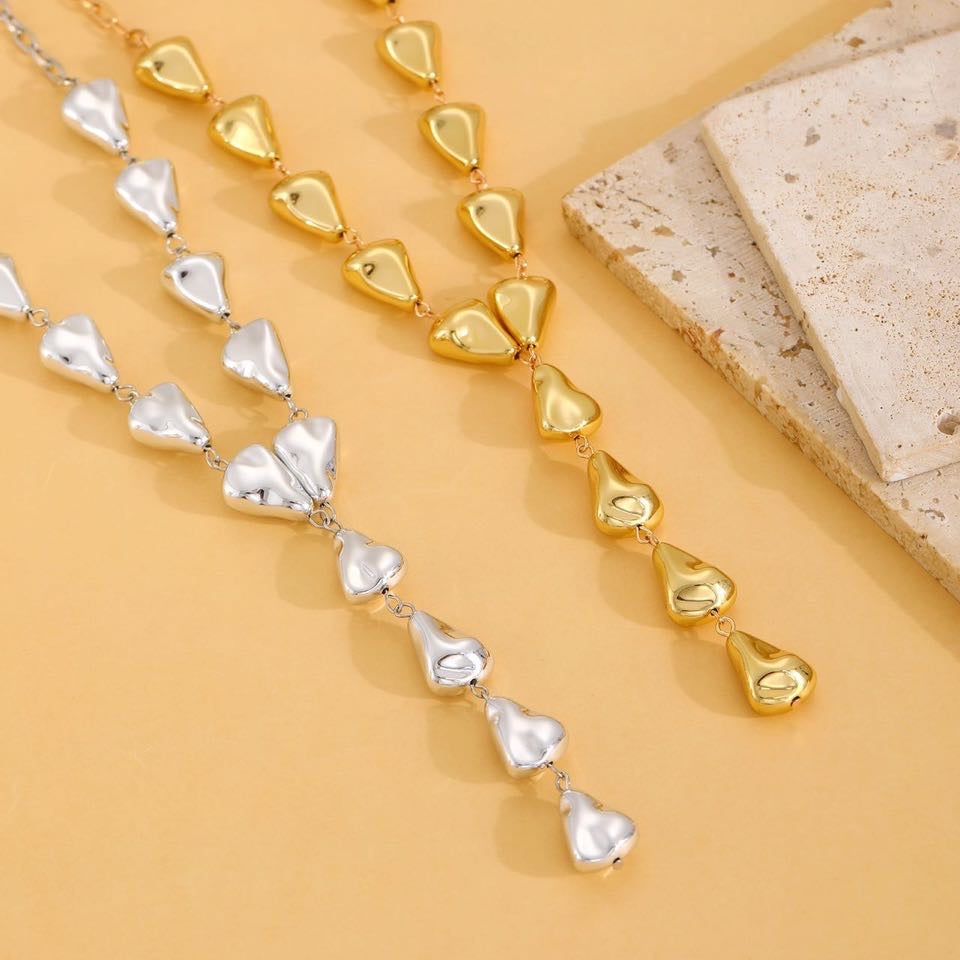 Gold and Silver Long Necklace Chain Baroque Stone Style Bead Chain Necklace