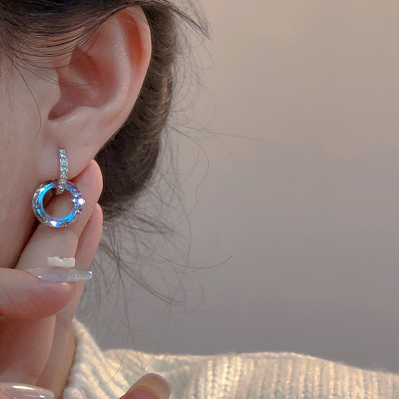 Double Hoop Glitter Earrings Diamond Hoop and Crystal Hoop Earrings with S925 Silver Pin