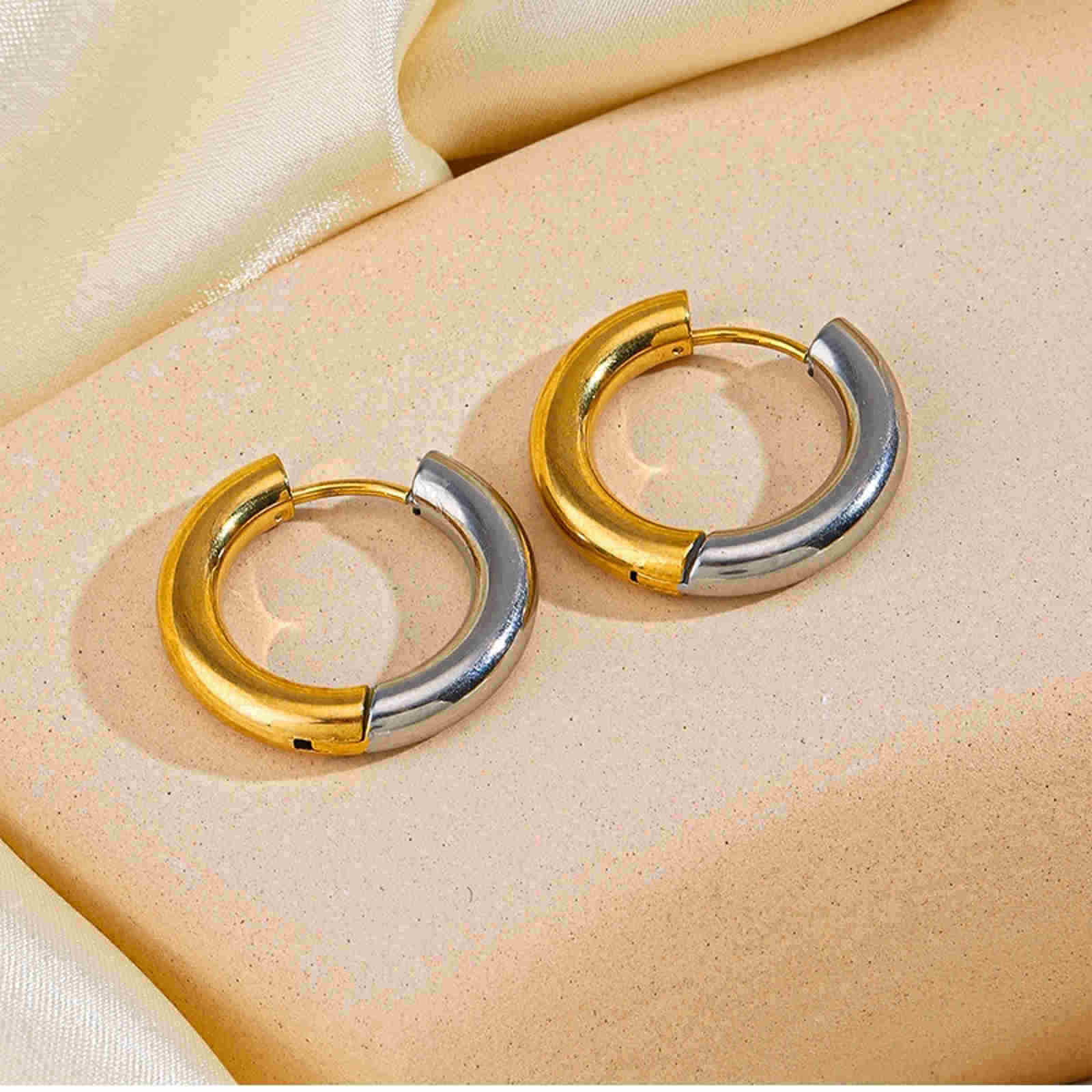 Gold Silver Hoop Earrings Silver Chunky Earrings S925 Silver Pin For Men and Women