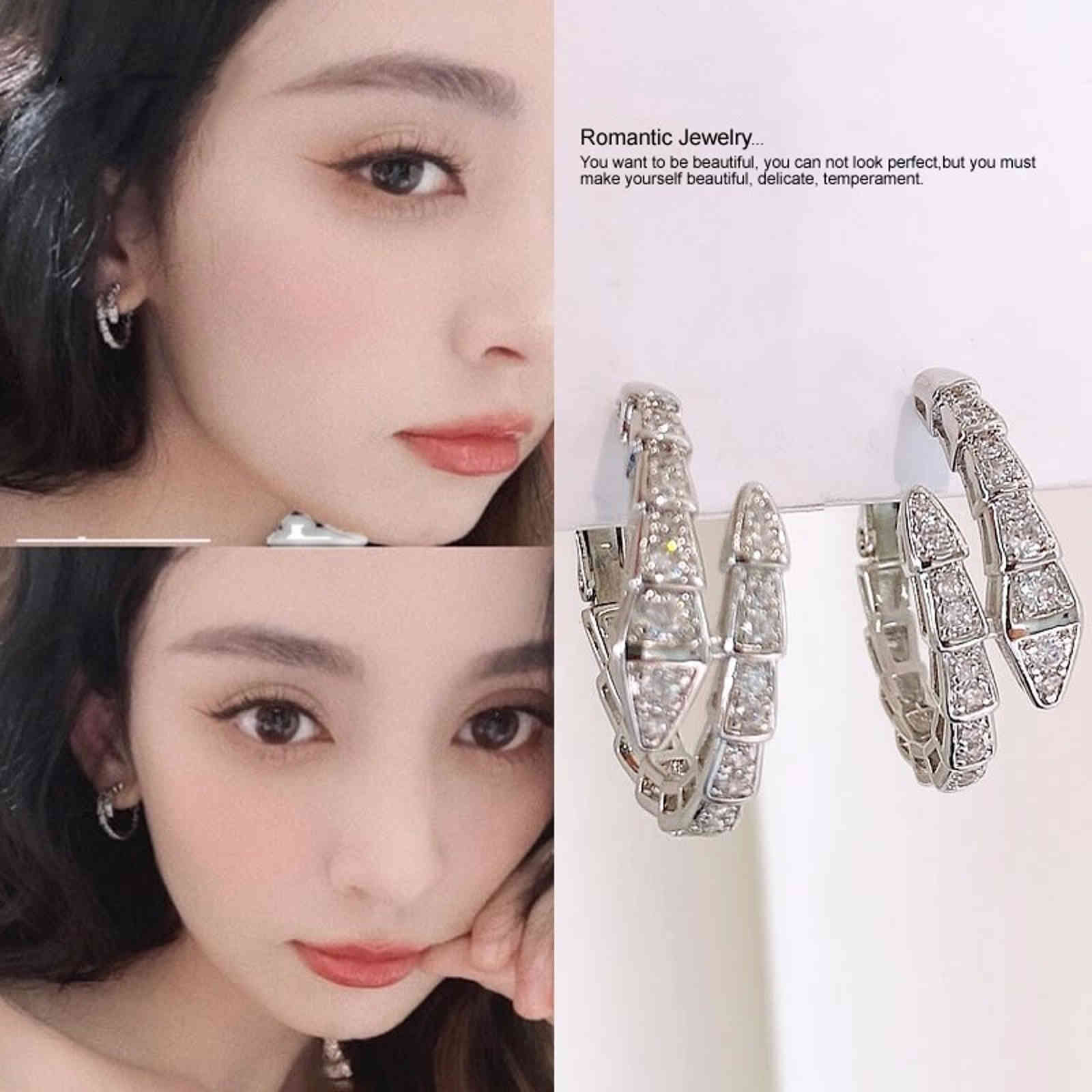 Big Diamond Snake Earrings Stunning Gold and Silver Snake Hoop Earrings with Silver Pin
