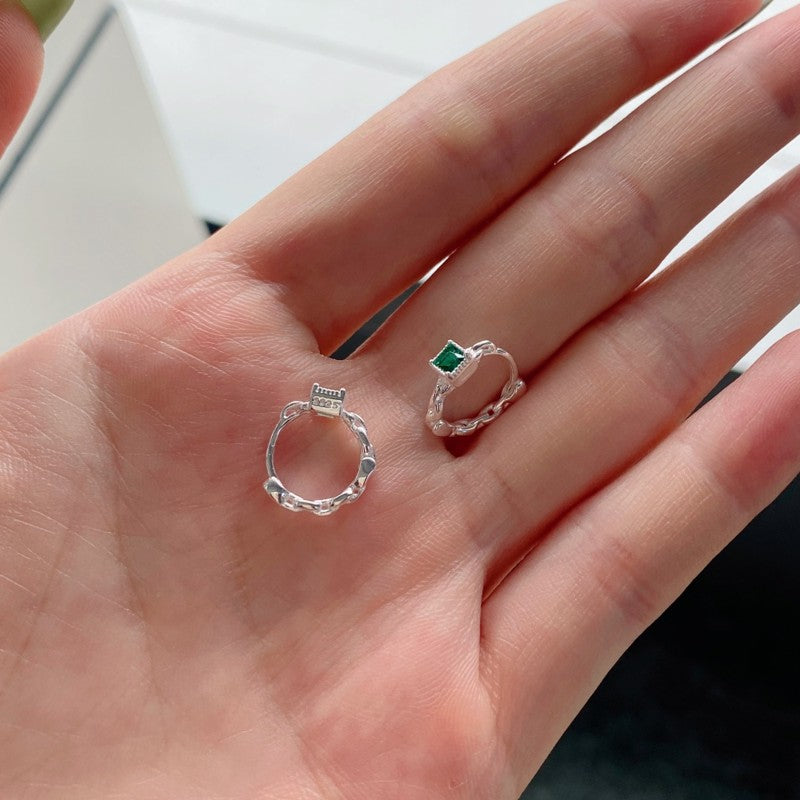 Petites boucles d'oreilles créoles en argent sterling massif avec cristal vert Boucles d'oreilles créoles en or et argent