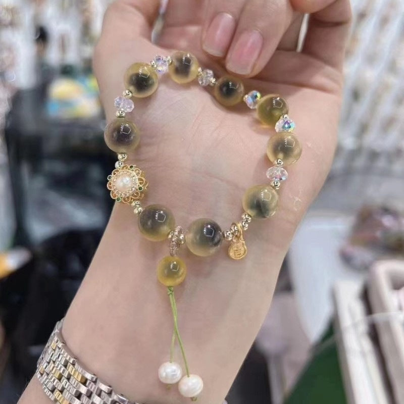 Pulsera de perlas reales y piedras naturales | Cuerda elástica con cuentas redondas de 8 mm