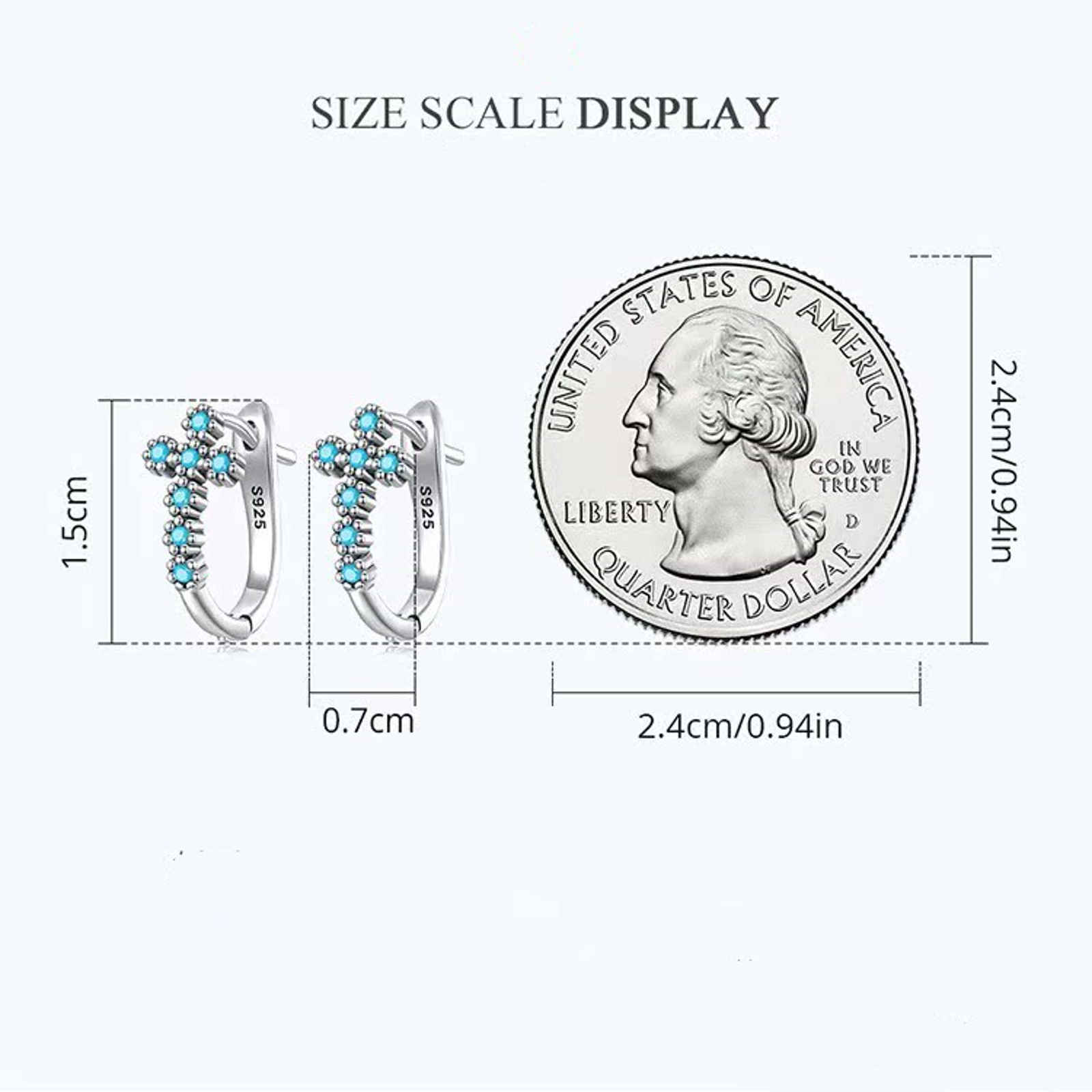 Silver Turquoise Earrings Blue Cross Style Earrings English Lock Earring Hoop