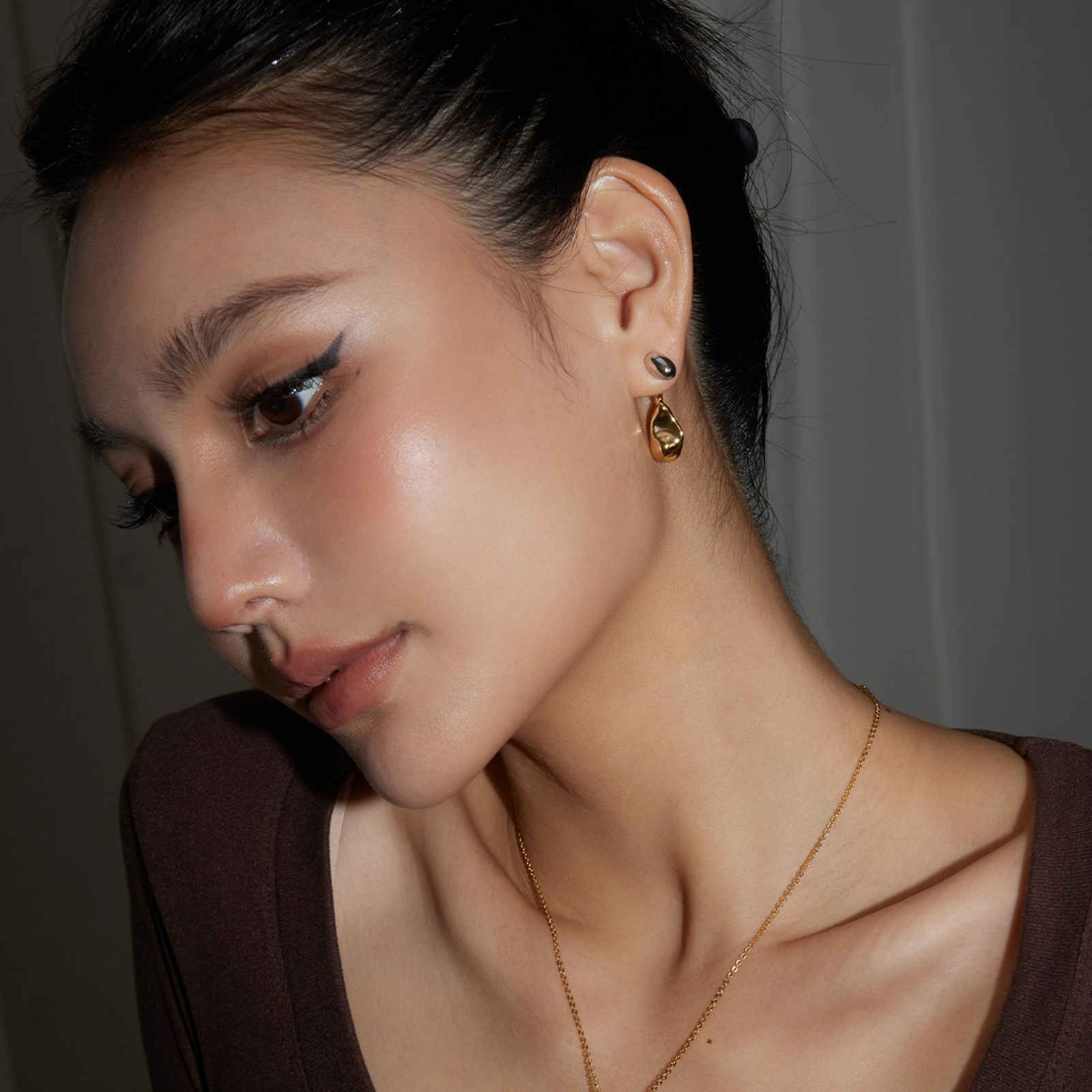 Gold and Silver Bean Earrings Waterdrop Earring Jackets with Silver Pin