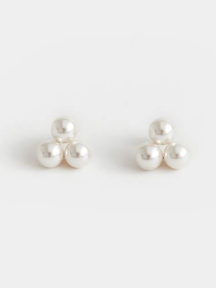 3 Pearl Earring Studs Petite Freshwater White Janpan Pearl Stud Earrings with S925 Silver Pin
