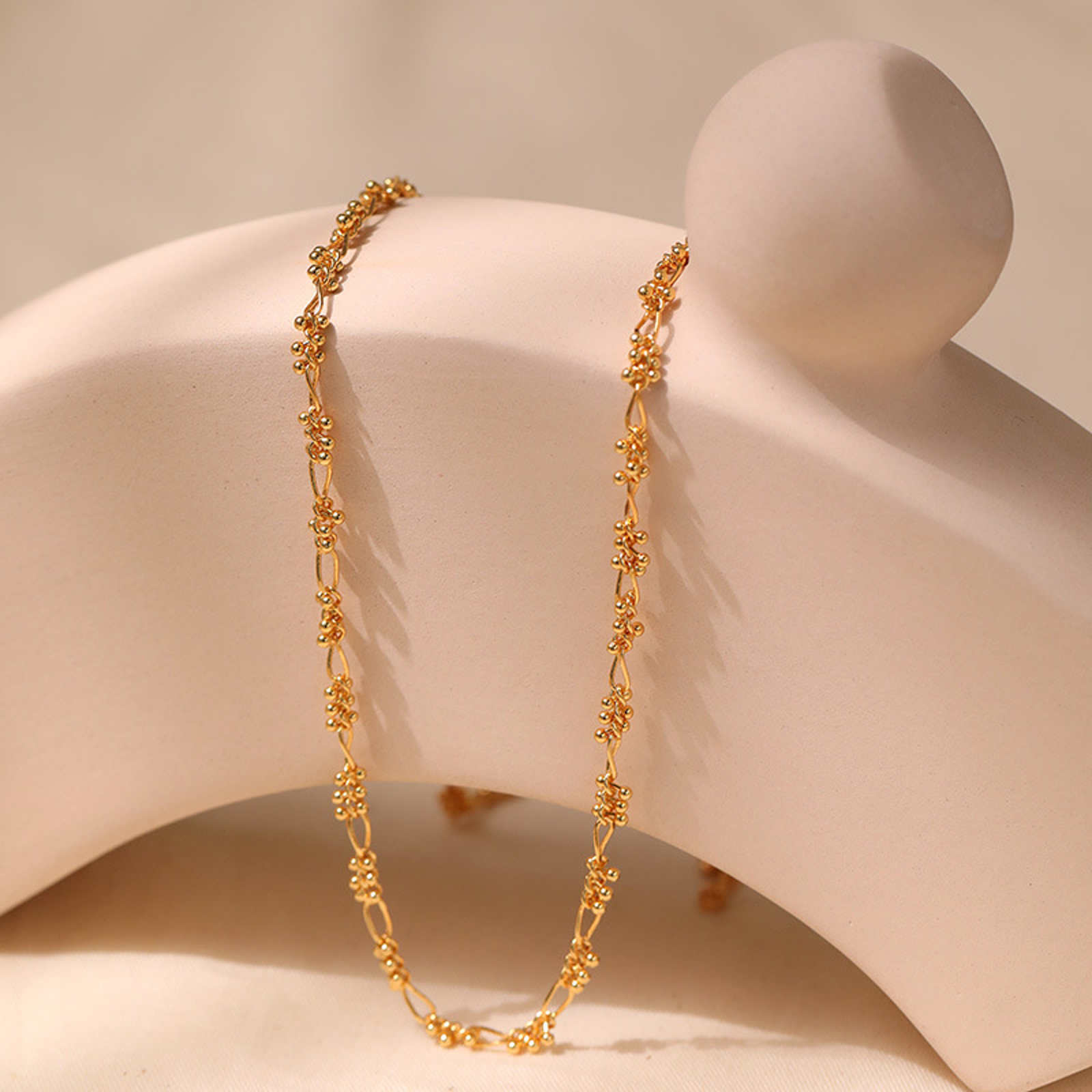 Solid 18K Gold Plated Chain Necklace and Bracelet, Double Strands Necklace 18 Inches Adjustable