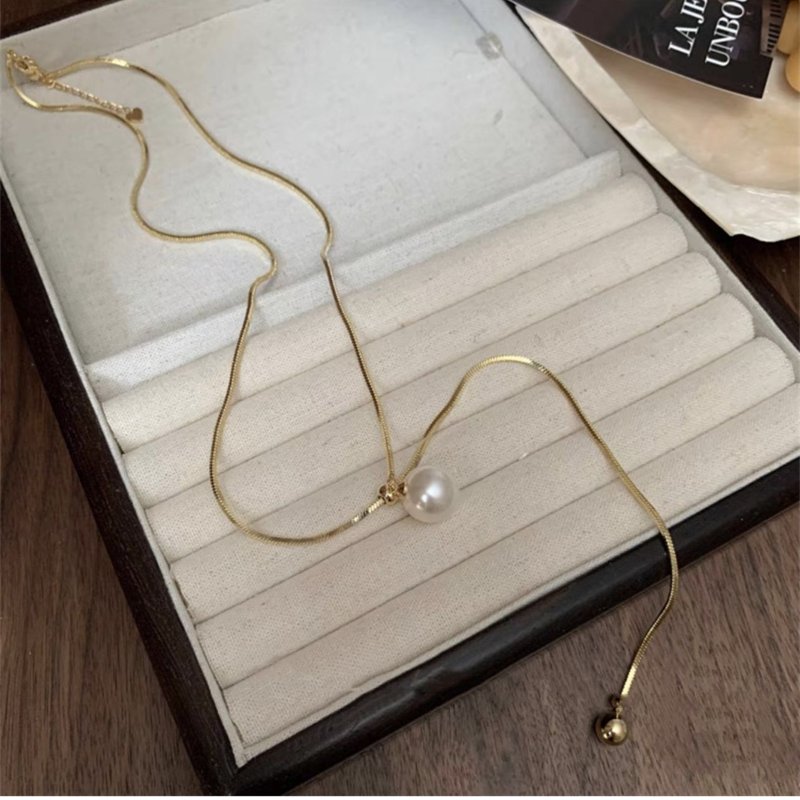 Long Pearl Drop Necklace Elegant Gold and Silver Sweater Chain
