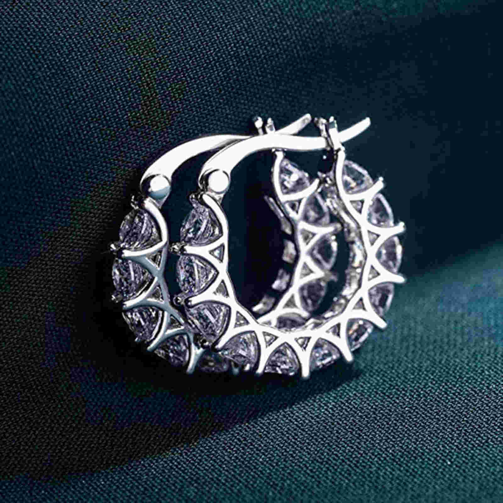 Pendientes de aro de cristal completo Pendientes de encaje de circón con pasador de plata S925