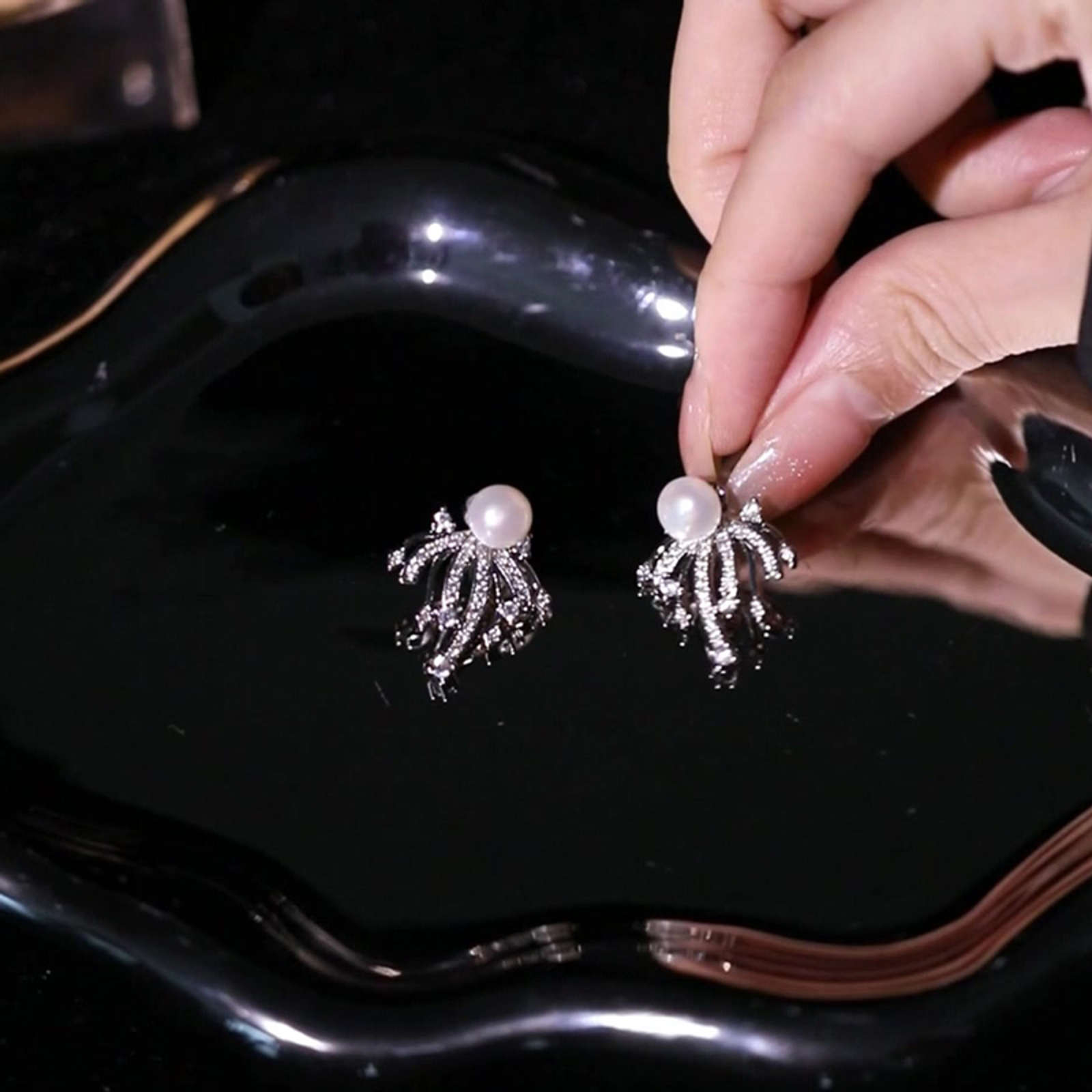 Elegant Pearl Earring Jackets with Tassel Crystal Drop Silver Pin