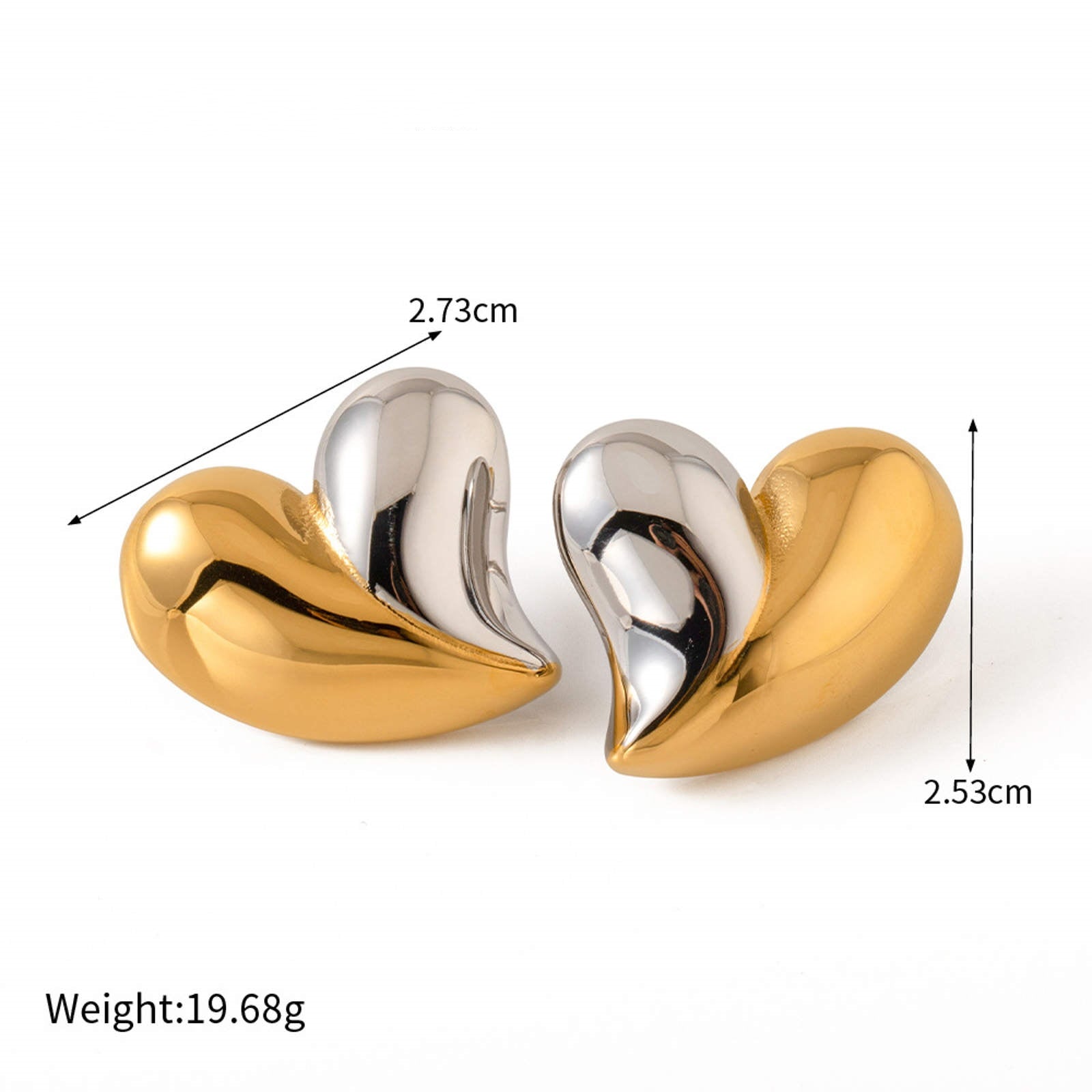 Gold Silver Stud Earrings 14K Gold Plated Heart-shape Stud Earrings with S925 Pin