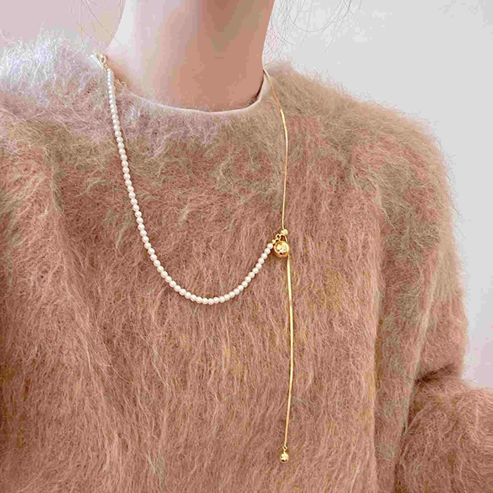 New Pearl Sweater Chain Long Free Adjust Gold and Silver Drop Necklace