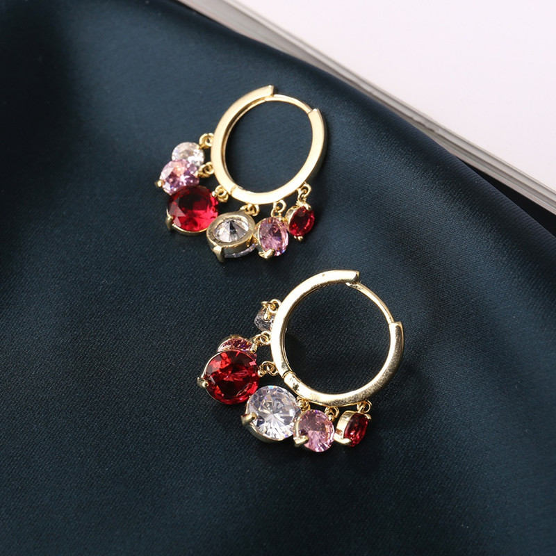 Boucles d'oreilles Lily of The Valley | Boucles d'oreilles pendantes à 6 cristaux | Créoles dorées avec épingle en argent sterling