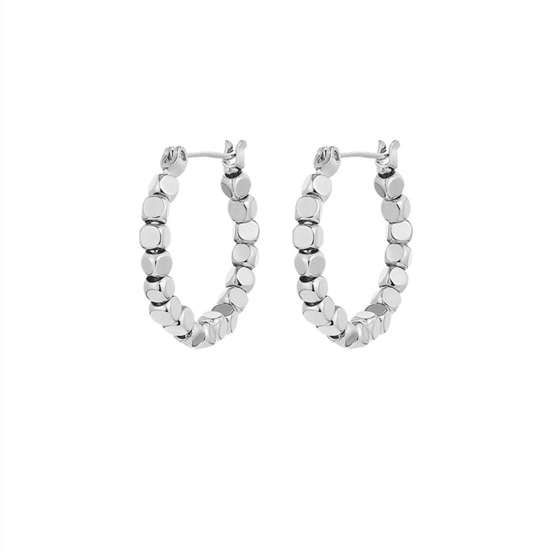 Boucles d'oreilles créoles en perles cubiques métalliques plaquées or 18 carats et argent